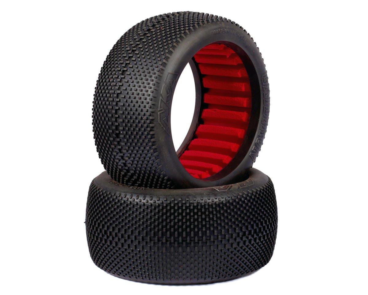 AKA14113QR 14113QR Gridiron 1/8 Truggy Tires w/ Red Inserts, Super Soft Long Wear (2)