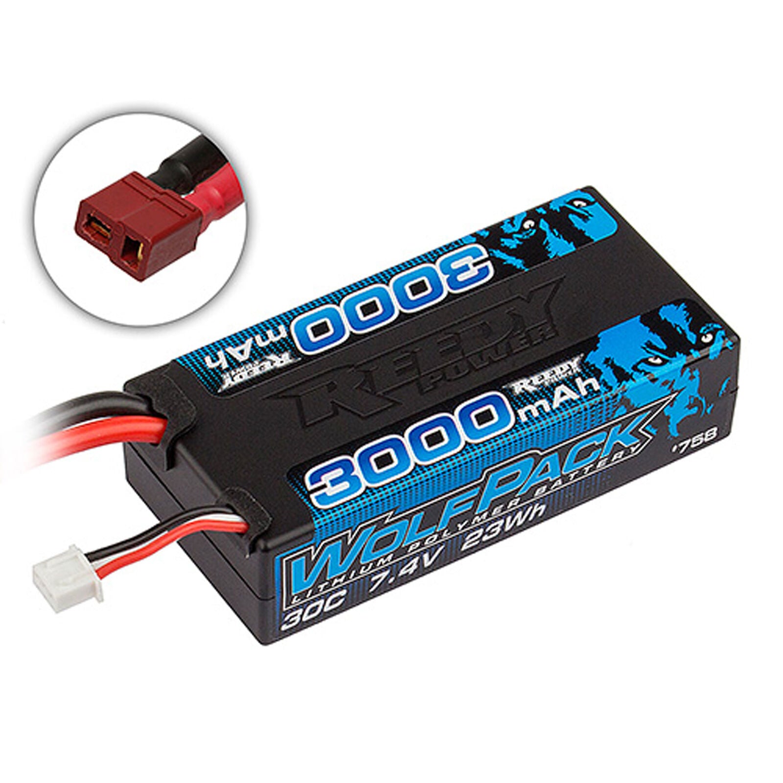 ASC758 758 WolfPack 7.4V 2S Shorty LiPo Battery w/ T-Plug, 3000mAh 30C