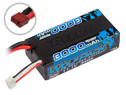 ASC759 759 WolfPack 3S Shorty Hard Case LiPo Battery w/ T-Plug, 11.1V 3000mAh 30C