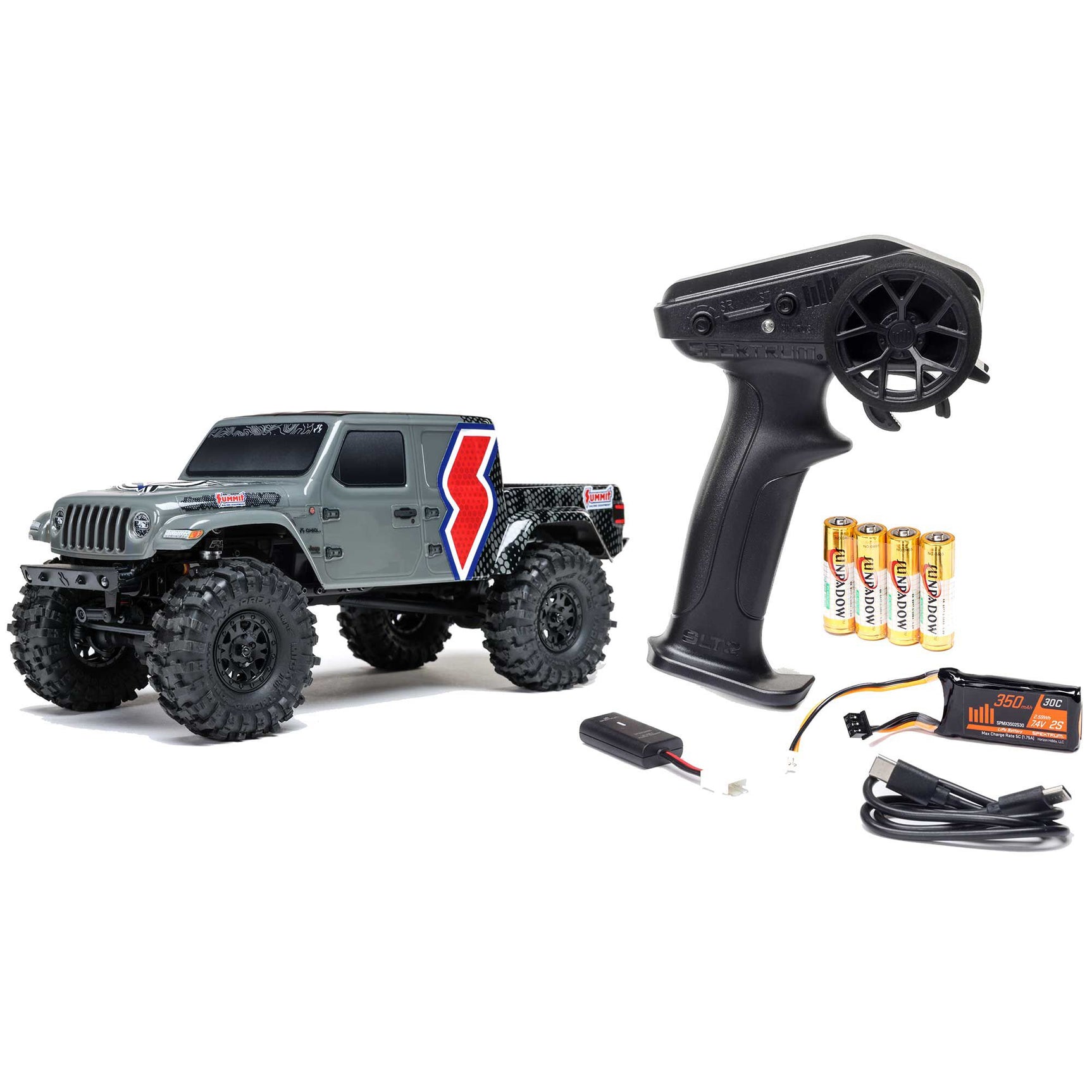 AXI-2324 AXI-2324 SCX24 Summit Racing Jeep Gladiator 1/24 4X4 Crawler RTR Combo, Gray