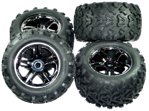 Traxxas 1/10 Factory Retail Products Maxx Tires & Black Chrome Wheels, 17mm Splined