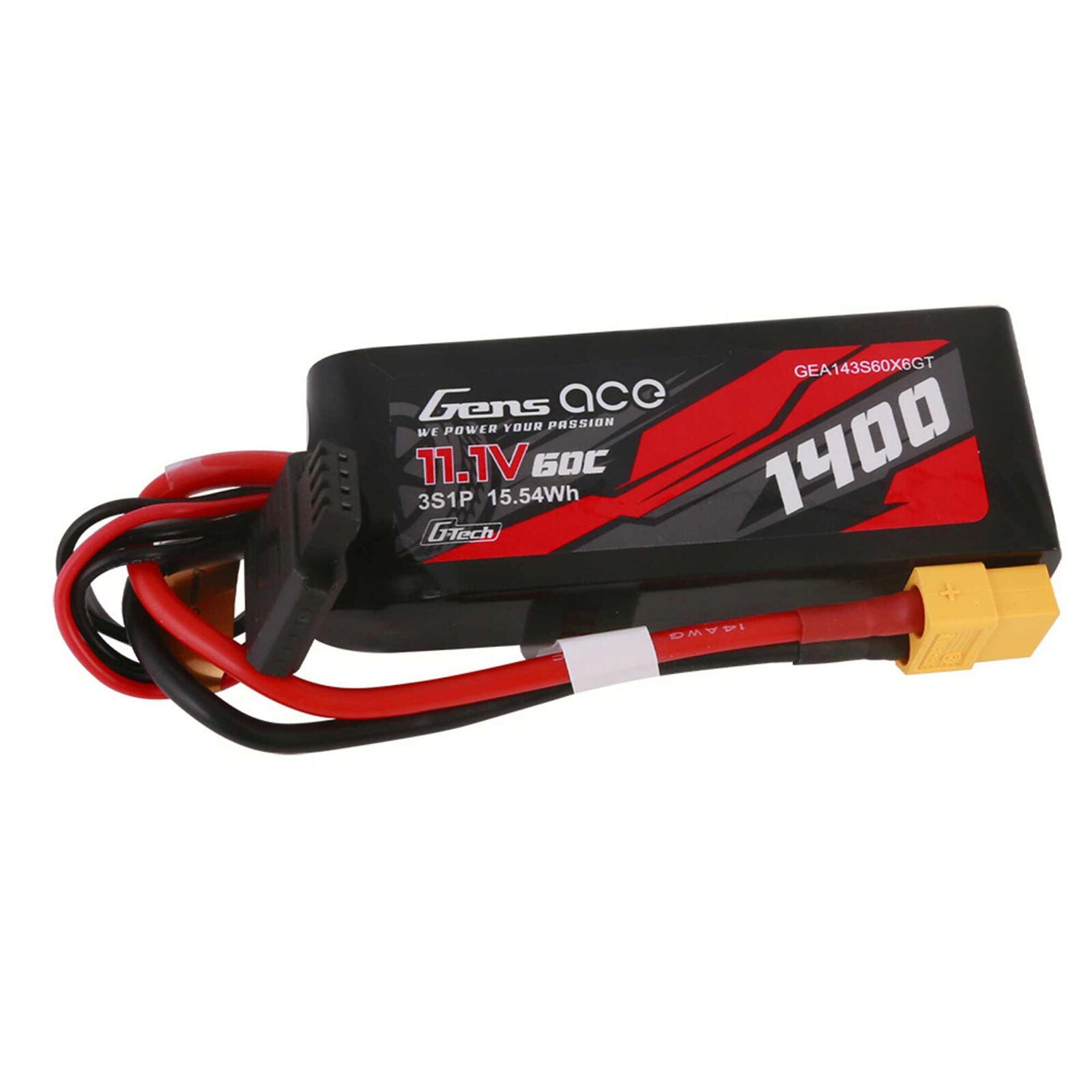 GEA143S60X6GT 143S60X6GT XT60 3S 11.1V G-Tech Smart Lipo Battery, 60C 1400mAh