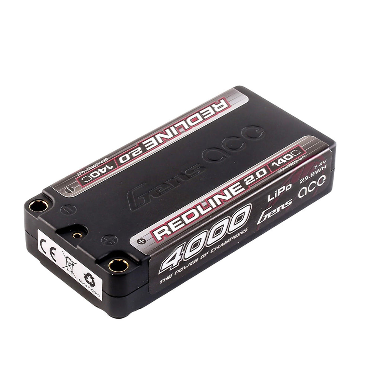 Redline 2.0 Shorty Hardcase LiPo Battery, 5mm Bullet, 7.4V 2S 4000mAh 140C