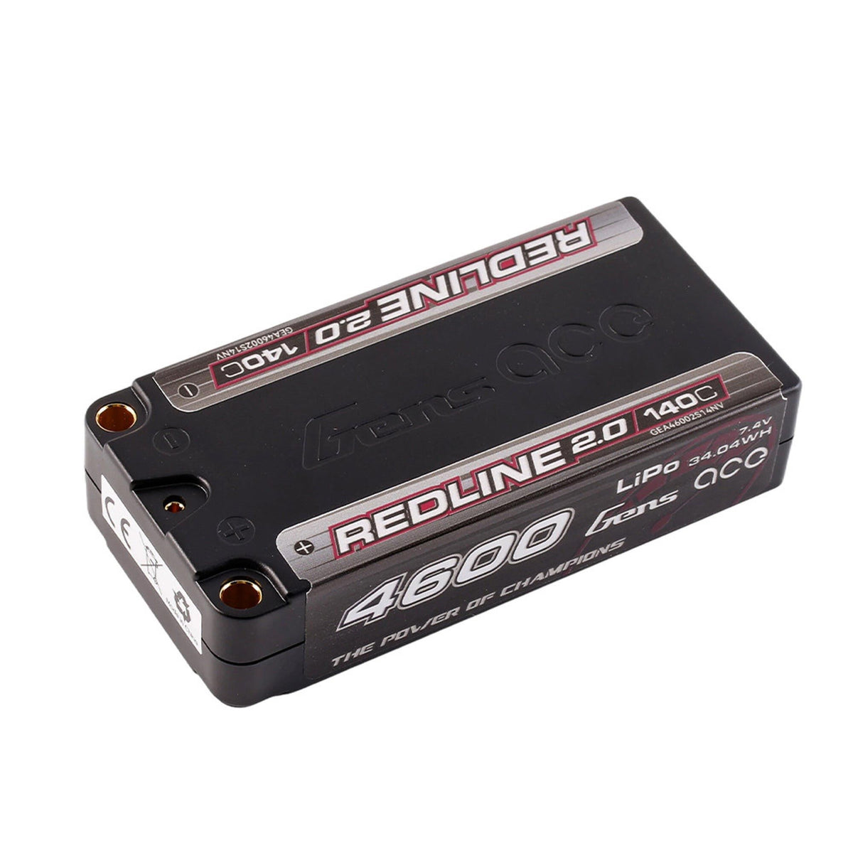 Redline 2.0 Shorty Hardcase LiPo Battery, 5mm Bullet, 7.4V 2S 4600mAh 140C