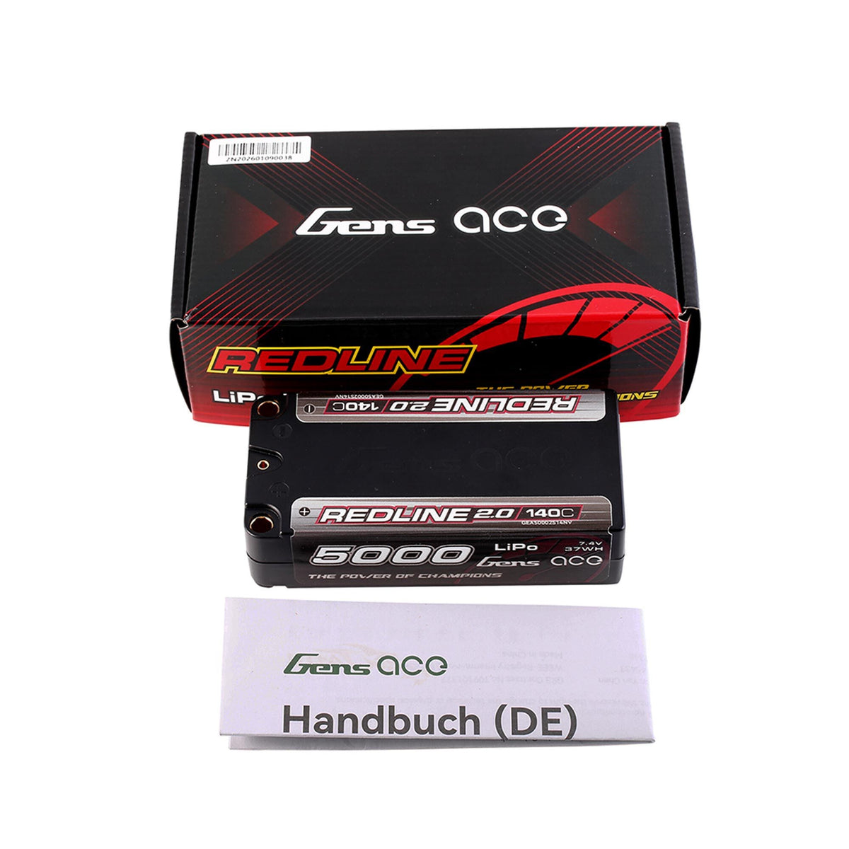 Redline 2.0 Shorty Hardcase LiPo Battery, 5mm Bullet, 7.4V 2S 5000mAh 140C