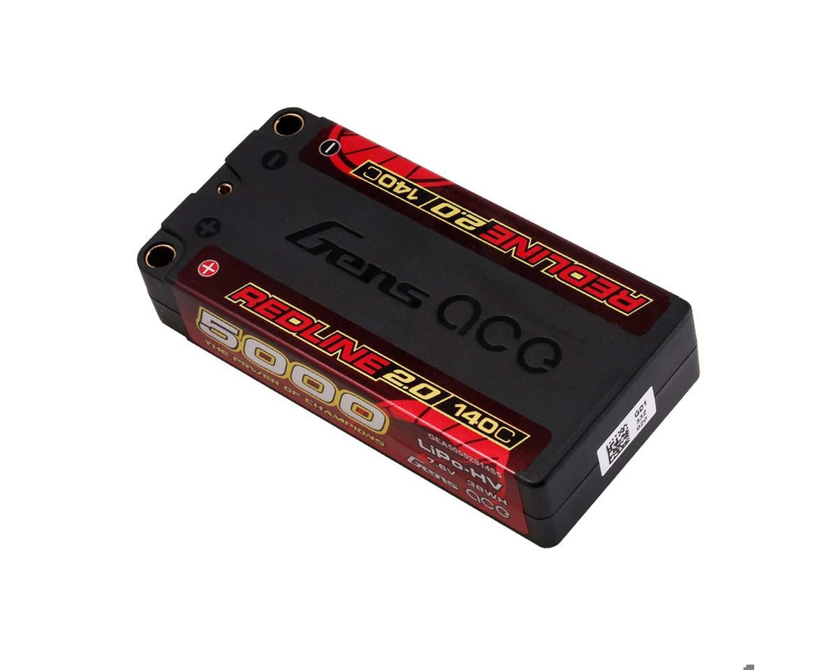 Redline 2.0 2S Shorty LiHV Battery w/ 5mm Bullets, 7.6V 5000mAh 140C