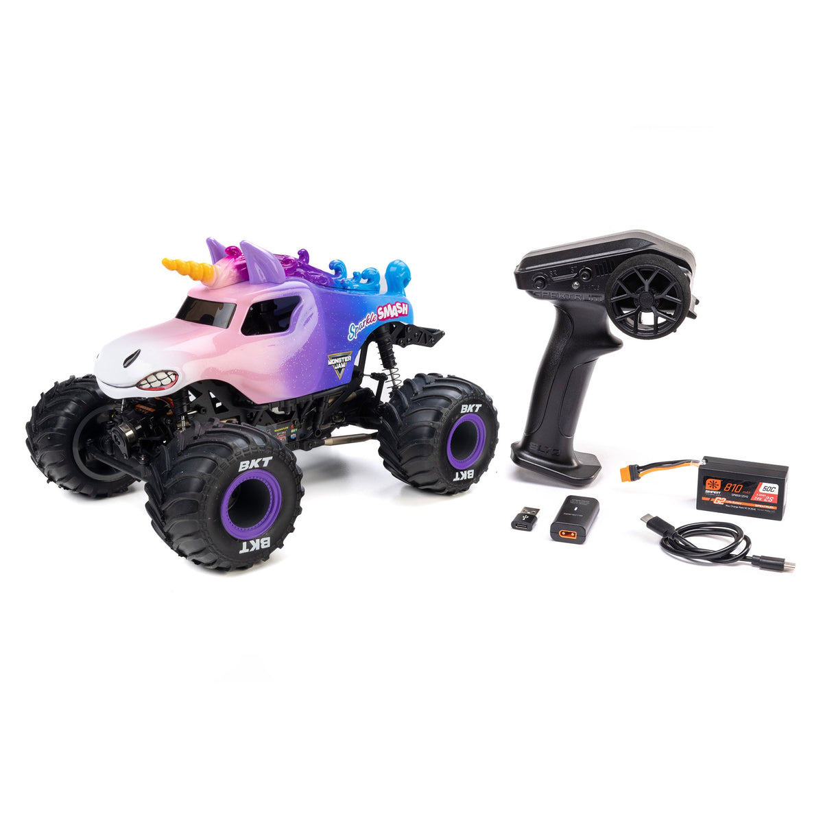 LOS01026T5 LOS01026T5 Mini LMT Sparkle Smash 4X4 Brushed 1/18 Monster Truck RTR Combo