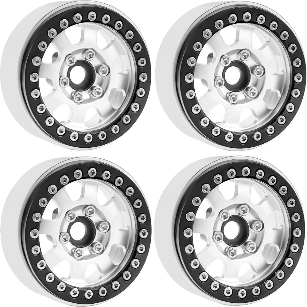 PHB5050SILVER PHB5050SILVER B1Aluminum 1.9 Beadlock Wheels, 9mm Hubs, Silver (4)
