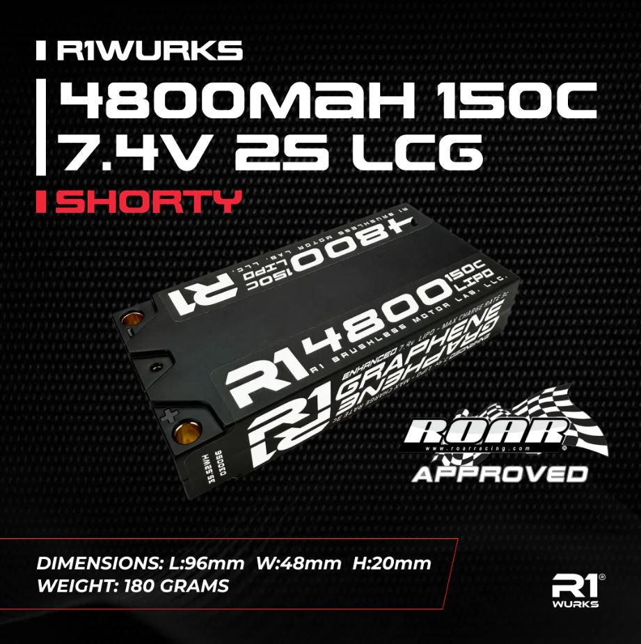 R1W030056 030056 Enhanced Graphene 7.4v 2S Shorty LiPo Battery, 4800mAh 150C