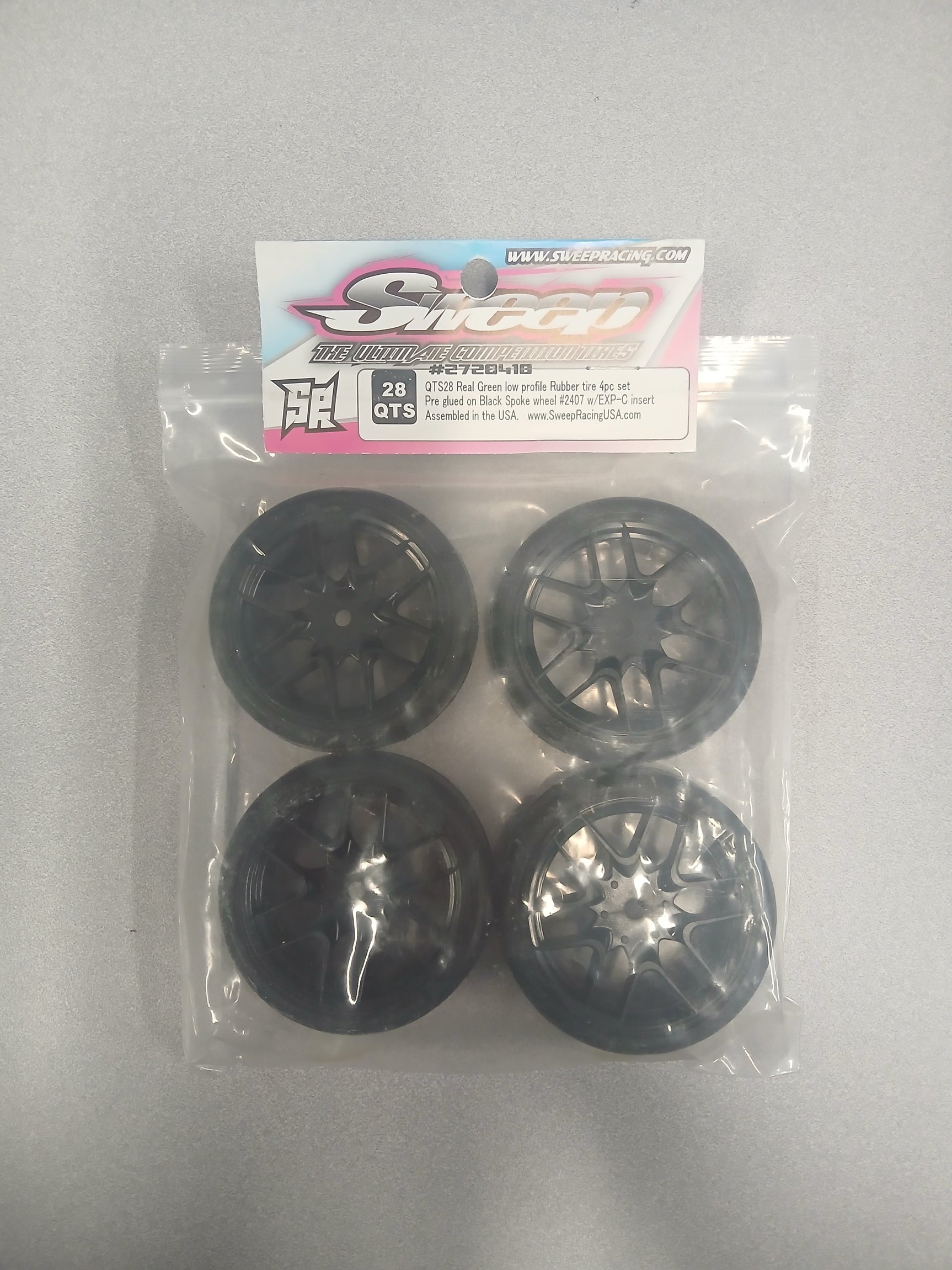 SWP2728418 2728418 QTS28 Real Green Pre-Glued Touring Car Tires, Black Spoke