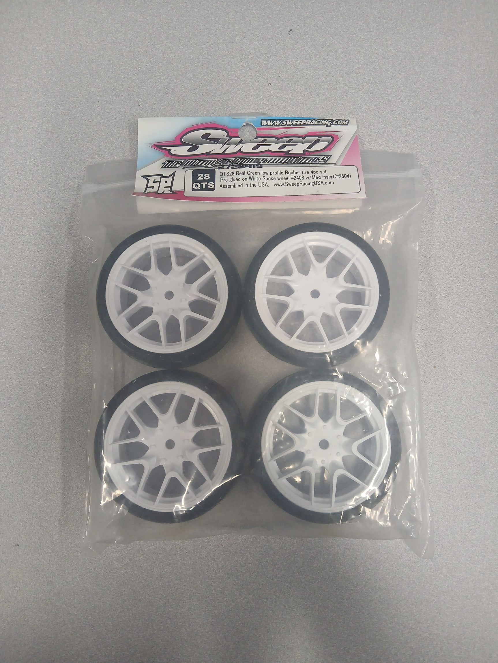 SWP2728419 2728419 QTS28 Real Green Pre-Glued Touring Car Tires, White Spoke