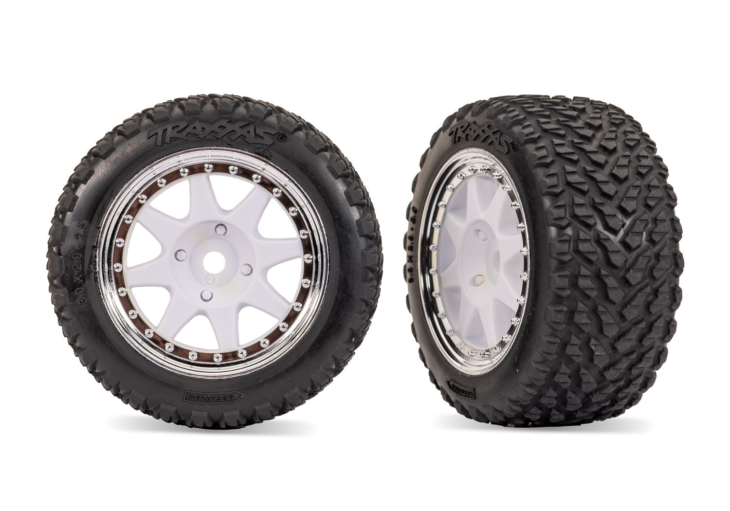TRA10872-WHTC 10872-WHTC Mini Rally Pre-Glued Front Tires, Hard, White/Chrome (2)