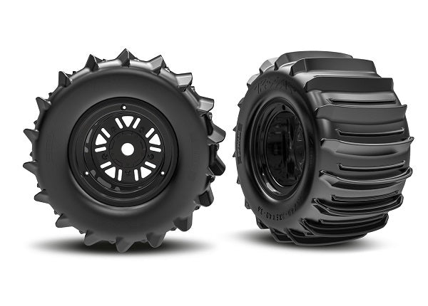 TRA10973 10973 Pro Scale Sand Car Pre-Glued Rear Paddle Tires (2), Black