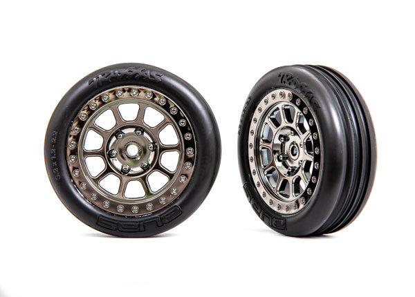 TRA2471T 2471T Alias Ribbed 2.2" Pre-Glued Front Bandit Tires, Black Chrome (2)