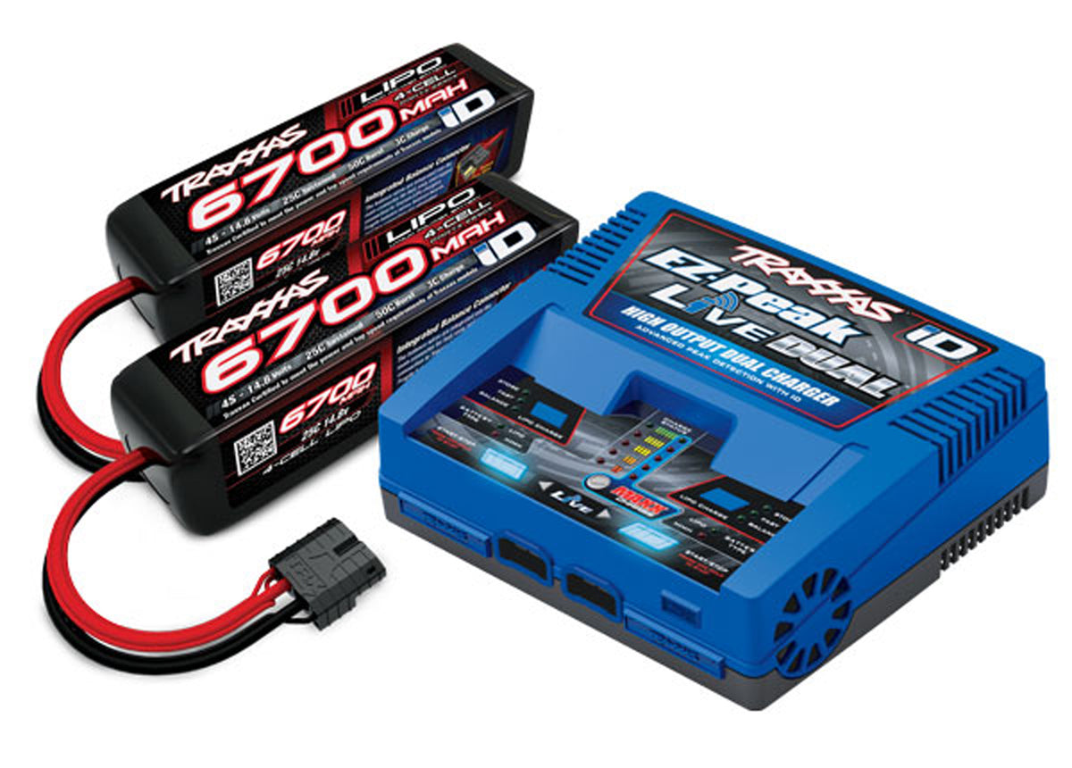 TRA2997 2997 4S iD LiPo Battery & EZ-Peak Live Dual Charger Completer Pack, 6700mAh 25C (2)