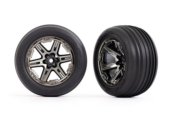 TRA3771R 3771R Rustler 2WD 2.8" Front Ribbed Tires on RXT Wheels, Black Chrome (2)