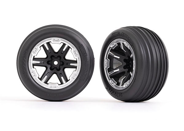 TRA3771X 3771X Rustler 2WD 2.8" Front Ribbed Tires on RXT Wheels, Black Satin (2)