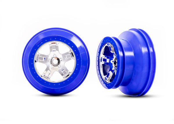 TRA5870A 5870A Slash SCT 2.2"/3.0" Dual Profile 2WD Front Wheel, Blue/Chrome (2)