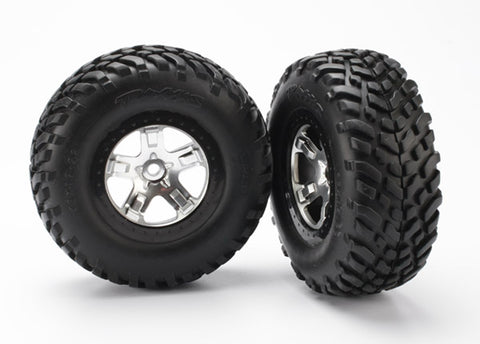 Traxxas 5873X SCT Off-Road Tires, Beadlock Wheels, Satin Chrome (2)