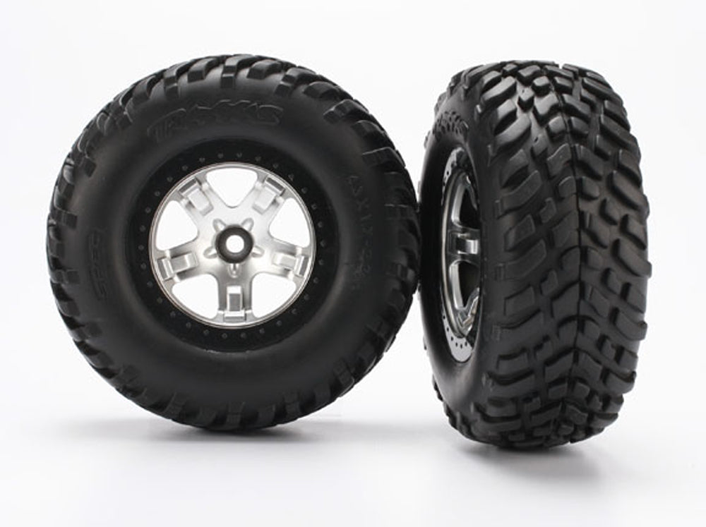 TRA5875X 5875X SCT Off-Road Tires, Beadlock Wheels, Satin Chrome (2)
