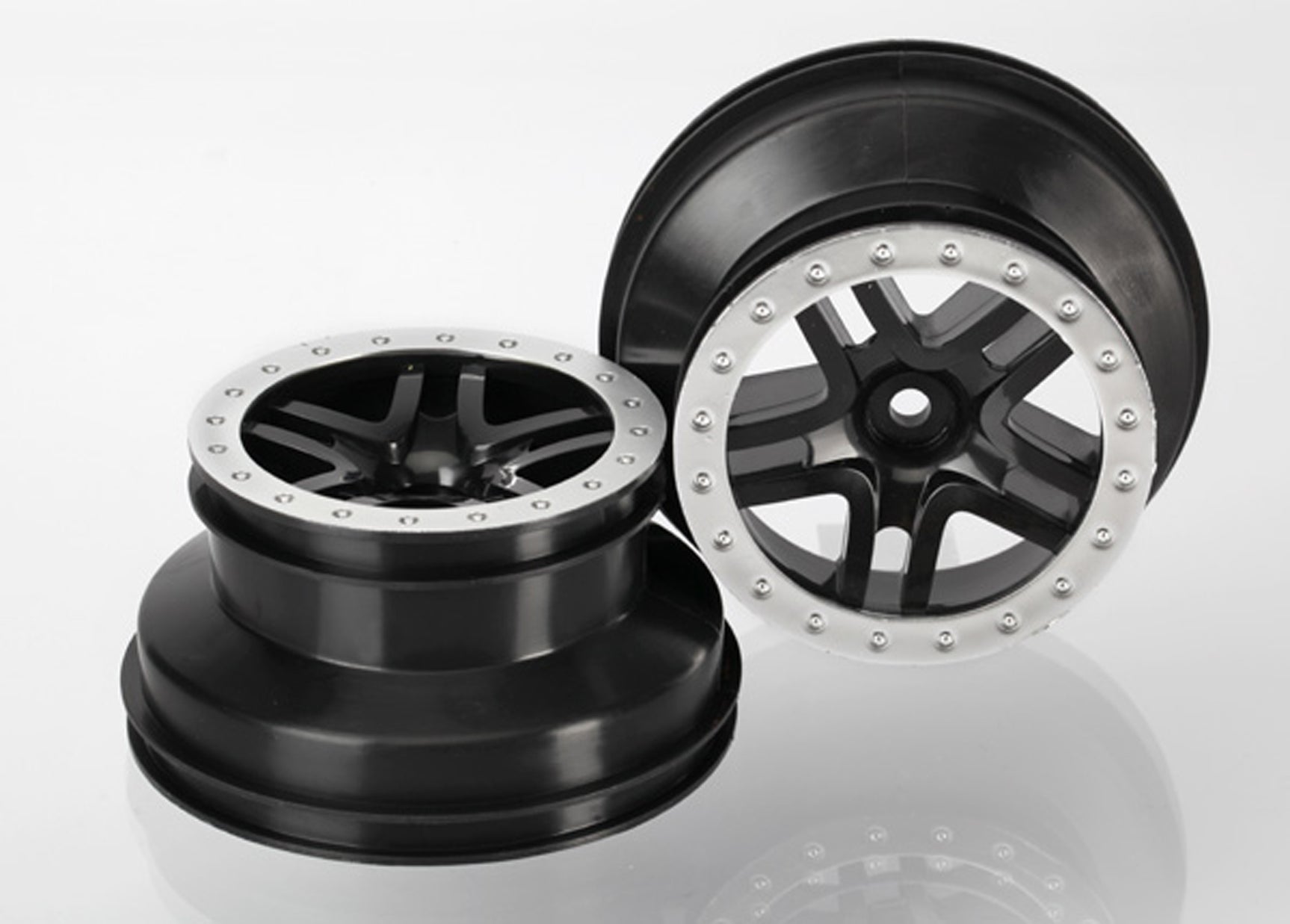 TRA5886 5886 Front SCT Beadlock Wheels, Black/Satin Chrome
