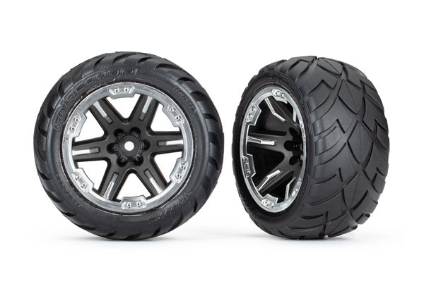 TRA6775X 6775X Rustler 2.8" 2WD Front Anaconda Tires on RXT Wheels, Black/Chrome (2)