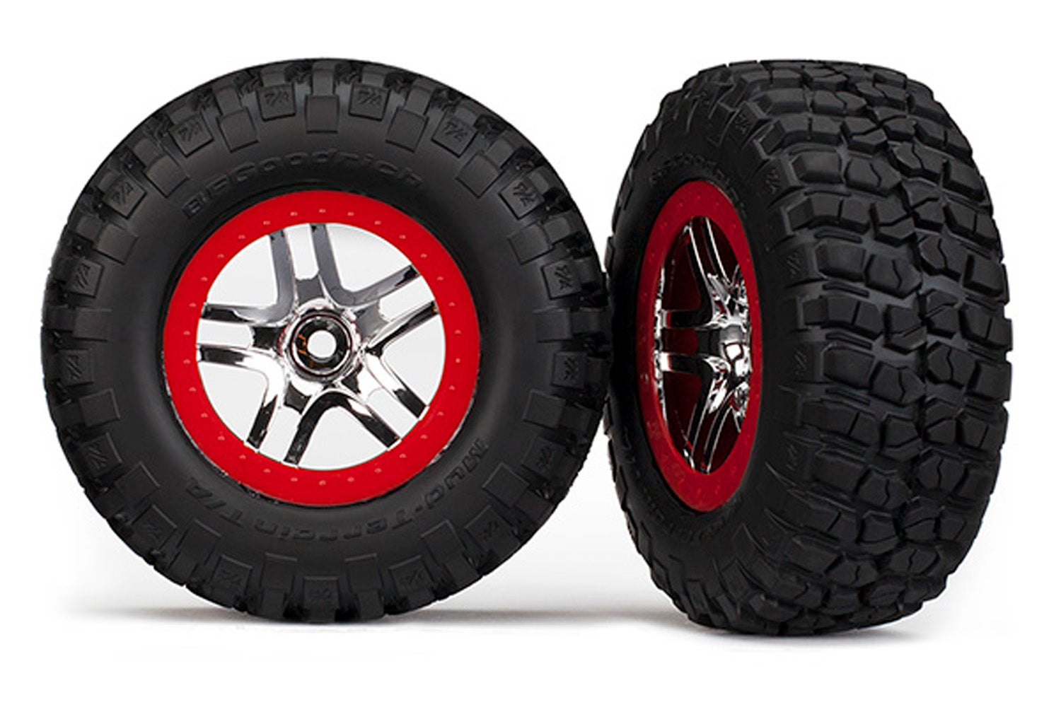 TRA6873A 6873A Mud-Terrain Tires, SCT SS Wheels, Chrome/Red
