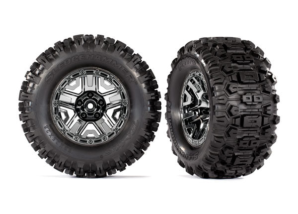 TRA9072 9072 Hoss Sledgehammer 2.8" Pre-Glued Tires, Front/Rear, Black Chrome (2)