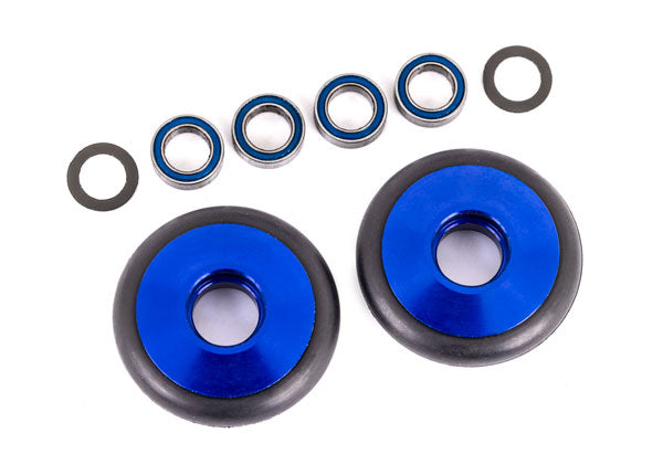 TRA9461X 9461X Aluminum Wheelie Bar Wheels w/ Bearings & O-Rings, Blue (2)