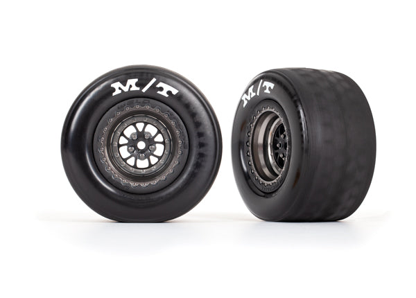 TRA9475A 9475A Mickey Thompson ET Rear Drag Tires on Weld Wheels, Satin Black Chrome (2)