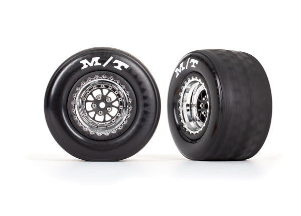 TRA9475R 9475R Mickey Thompson ET Rear Drag Tires on Weld Wheels, Chrome (2)