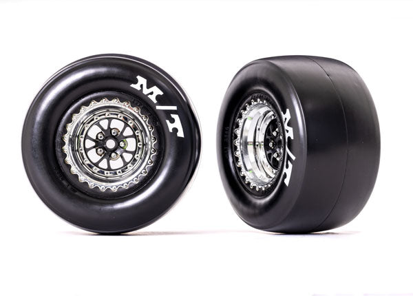 TRA9476R 9476R Mickey Thompson ET Rear Drag Tires on Weld Wheels, Sticky Compound, Chrome (2)