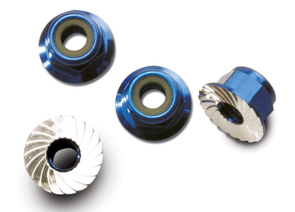 TRA1747R 1747R Aluminum 4mm Flanged Nylon Locking Nuts, Blue