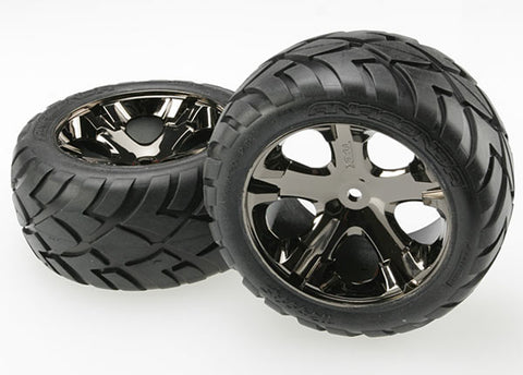 Traxxas 3773A All-Star Black Chrome Wheels, Anaconda Tires Rear