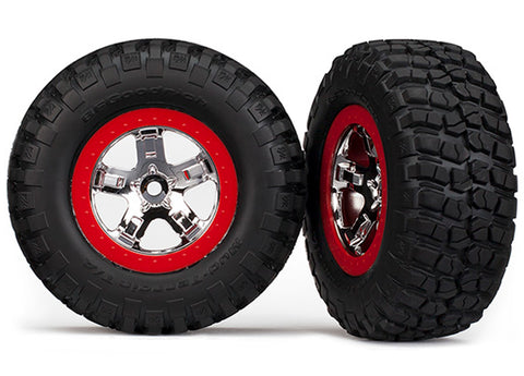 Traxxas 5867 Mud-Terrain Tires, SCT Wheels, Chrome/Red, 2WD/4WD