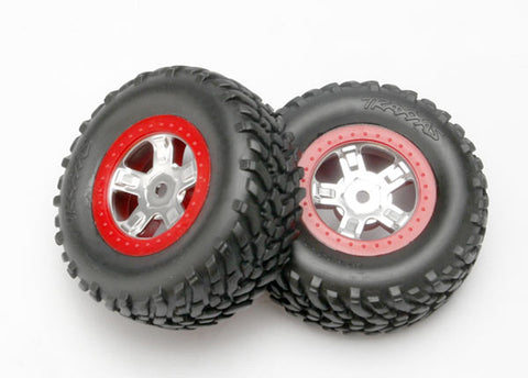 Traxxas 7073A SCT Off-Road Tires, SCT Wheels, Satin Chrome/Red