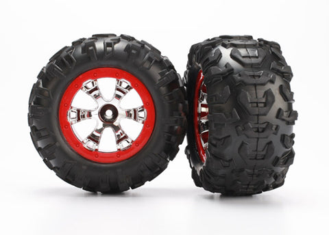 Traxxas 7272 Canyon AT Tires, Geode Chrome Wheels, Red