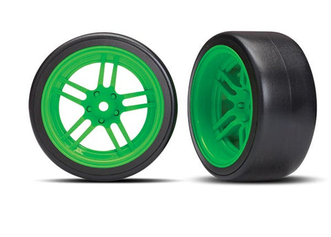 Traxxas 8377G Drift Tires, Split Spoke 1.9" Wheels, Green, Rear