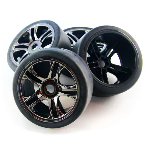 Traxxas 1/7 XO-1 Supercar Slick Tires & 17mm Hex Black Chrome Wheels