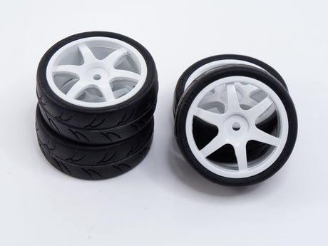 GRC124 GRC124 USGT (Non-Belted) Pre-Glued Tires on 6 Spoke Wheel, White (4)