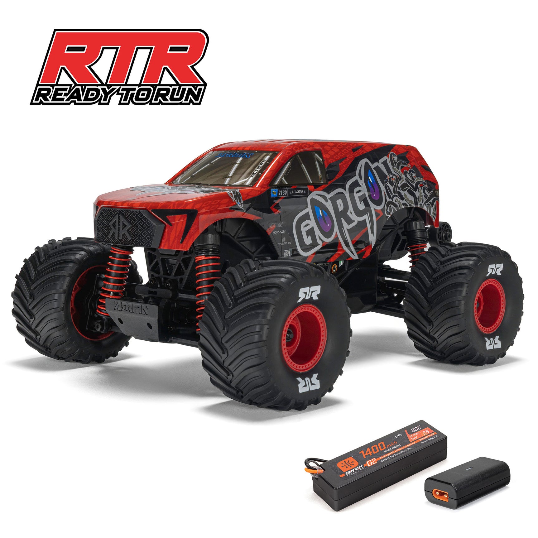 ARA2130T2 ARA2130T2 Gorgon Grom 1/16 4X4 Monster Truck RTR Combo, Red
