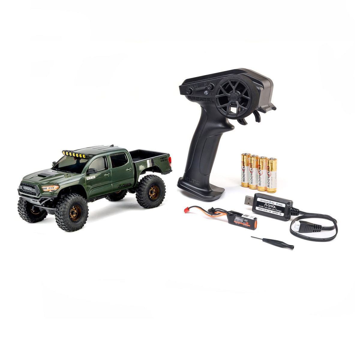 AXI-3289T1 AXI-3289T1 SCX30 Toyota Tacoma TRD Pro 4X4 Brushed 1/30 Rock Crawler RTR Combo, Green