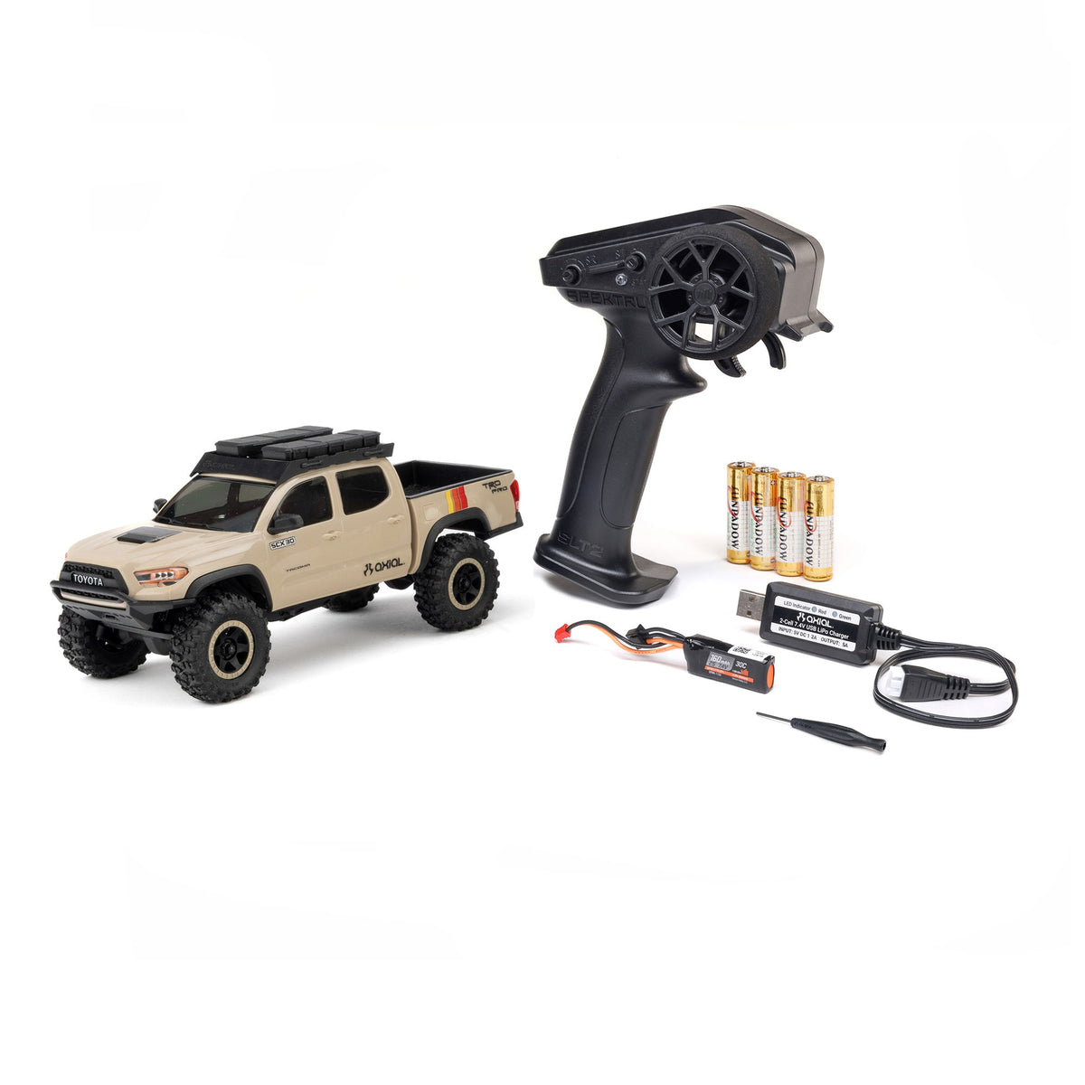 AXI-3289T2 AXI-3289T2 SCX30 Toyota Tacoma TRD Pro 4X4 Brushed 1/30 Rock Crawler RTR Combo, Brown