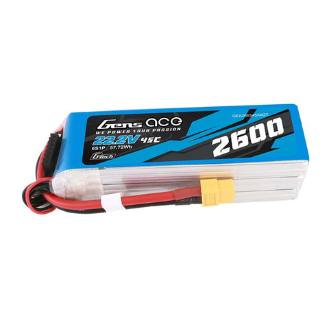 Gens Ace 266S45X6GT XT60 6S 22.2V G-Tech Smart Lipo Battery, 45C 2600mAh