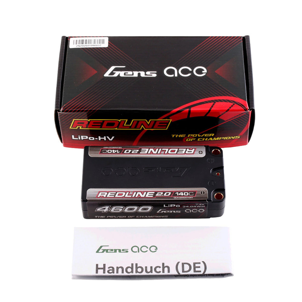 Redline 2.0 Shorty Hardcase LiPo Battery, 5mm Bullet, 7.4V 2S 4600mAh 140C