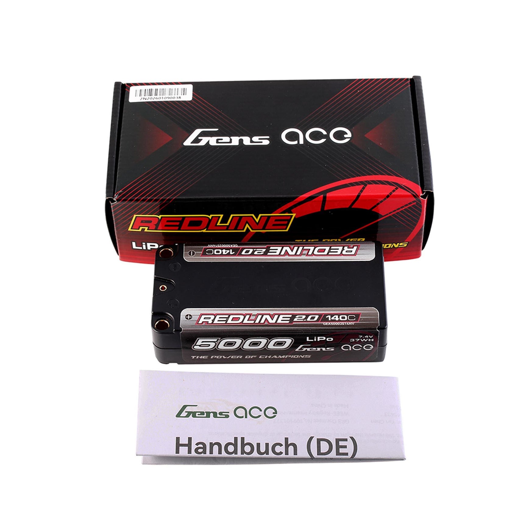 Redline 2.0 Shorty Hardcase LiPo Battery, 5mm Bullet, 7.4V 2S 5000mAh 140C