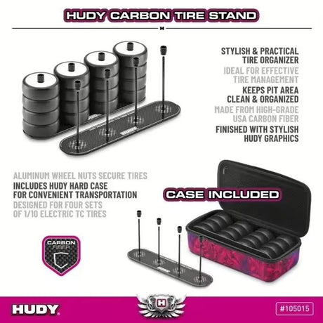 HUD105015 105015 Carbon Tire Stand w/ Case for 1/10 Touring Car Tires