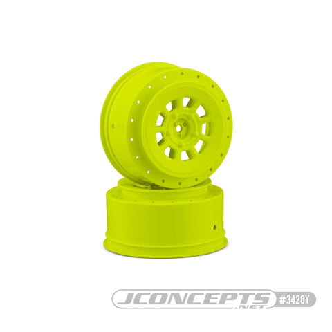 JConcepts 3420Y 9-Shot Short Course Truck Wheel, +3 Offset, Yellow (2)