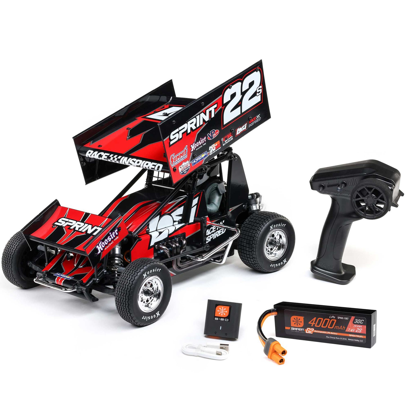 LOS-2359 LOS-2359 22S 1/10 Sprint Car RTR w/ Battery & Charger, Red