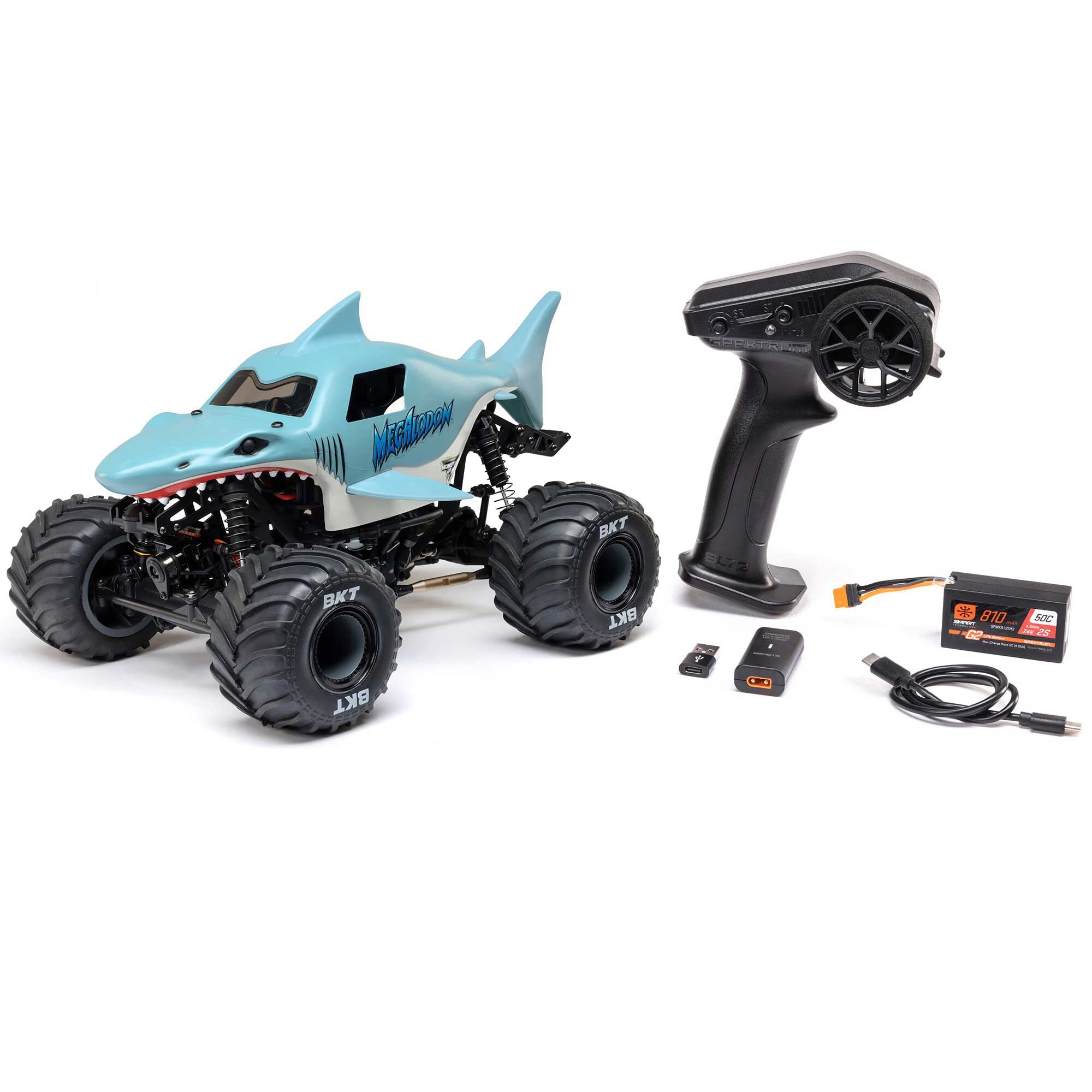 Mini LMT Megalodon 2S 1/18 4X4 Monster Truck RTR Combo, Blue